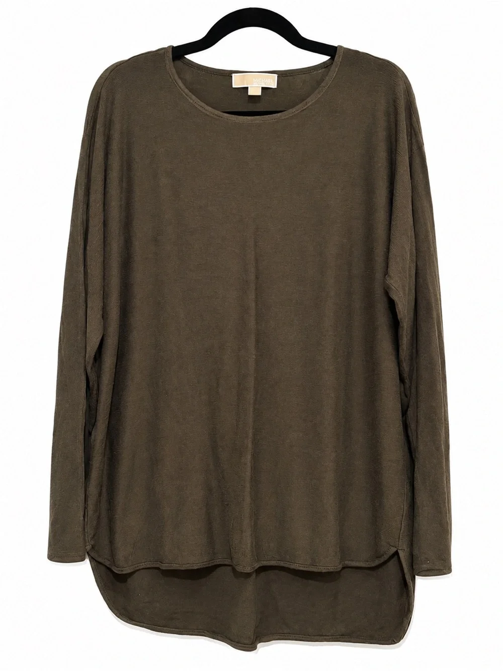 Michael Kors Olive Green Long Sleeve Scoop Neck Tunic Sweater